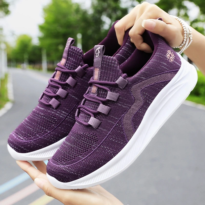 Women's Fashion Sneakers Casual Knit Mesh Breathable Lightweight Soft Sole Non Slip Outdoor Walking Running Purple Shoes