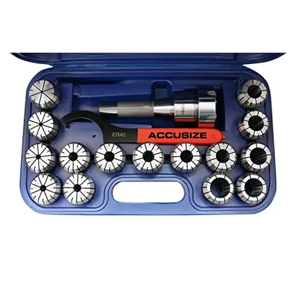 ER40 Precision Collet Set 15 Pc with R8 Bridgeport Shank Holder & Wrench High Accuracy Tooling Milling Drilling Fitted Box