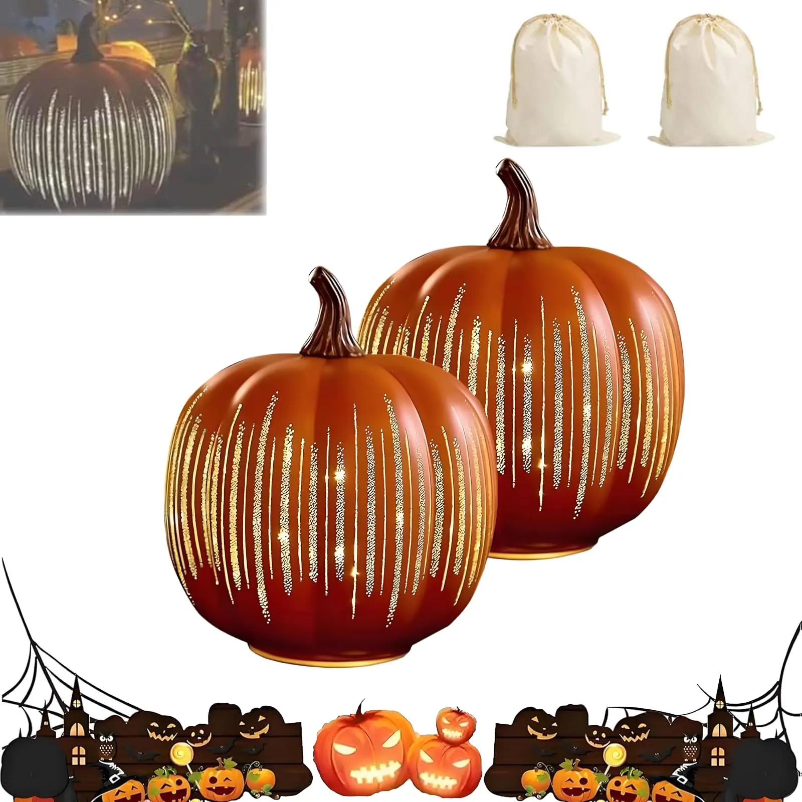 

Twinkle Pumpkins Timer Sparkling Starry Glass Pumpkins Fall Halloween Illuminated Decorations for Home Bedroom Bathroom Hallway