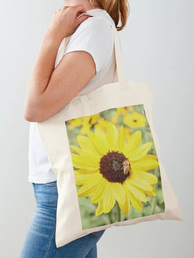 

Yellow Flower with Bee Tote Bag Shopper handbag shopping bags foldable Women's handbag canvas shopping bag