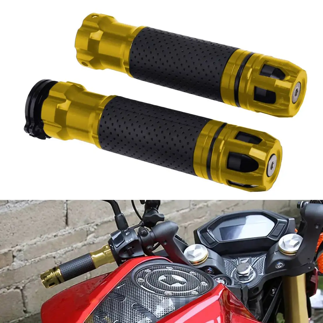 

1 Pair 7/8" 22mm Motorcycle Motorbike Universal Rotatable Throttle Handlebar Handle Bar Aluminum Alloy Hand Grips Gold & Black