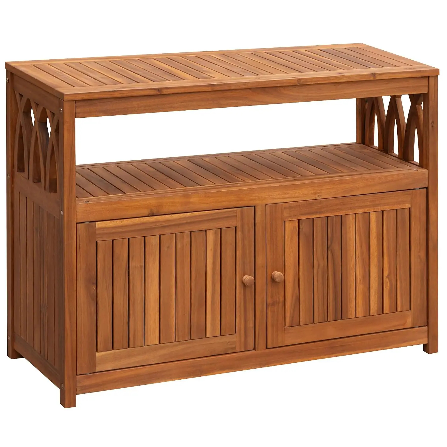 Acacia Wood Outdoor Storage Cabinet,Waterproof Potting Table,Brown