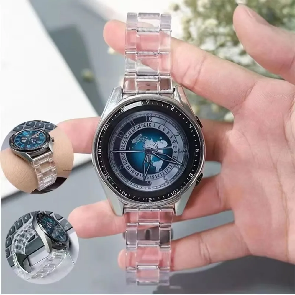 Correa de resina transparente con tres eslabones y herramienta para quitar eslabones, compatible con Samsung Galaxy Watch 6, 5 y 4 Classic, de 20 mm y 22 mm, para Gear S3 y para Huawei GT de 46 mm.