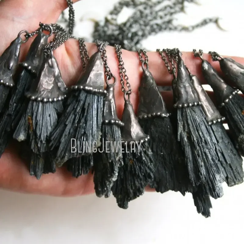 

Goth Vampire Accessories Bloodborne Black Kyanite Natural Stone Talisman Necklace Statement Witchcraft Arcane Satan Jewelry