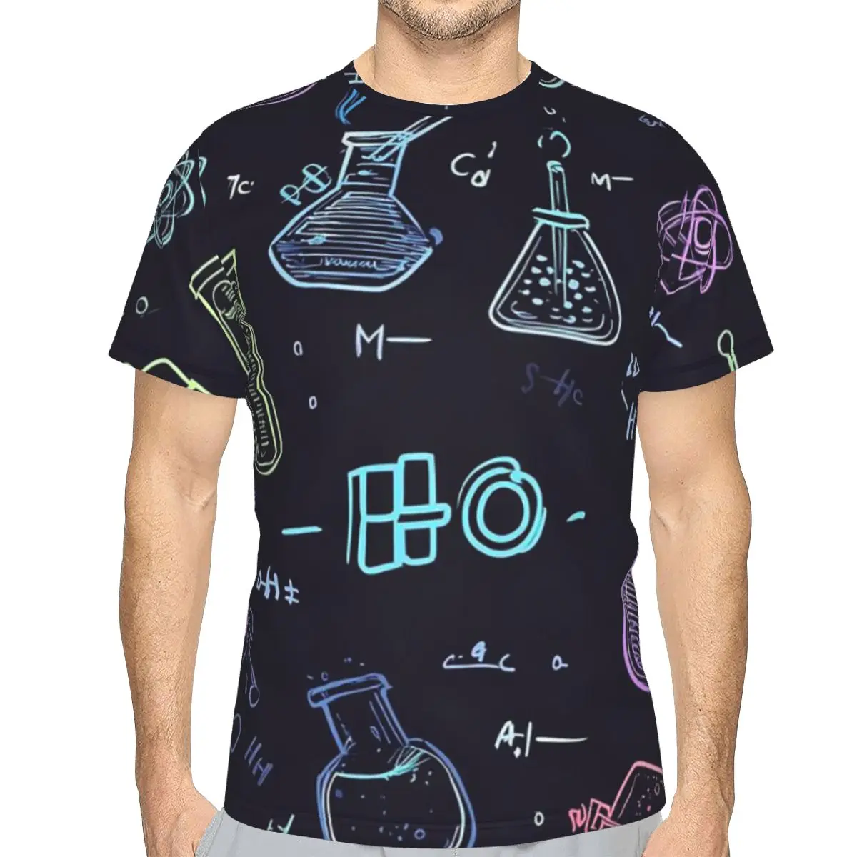 Scientific Experiment Element Style 100% Cotton T-Shirt Men'sFashion T Shirts Men Round Neck Short Sleeve