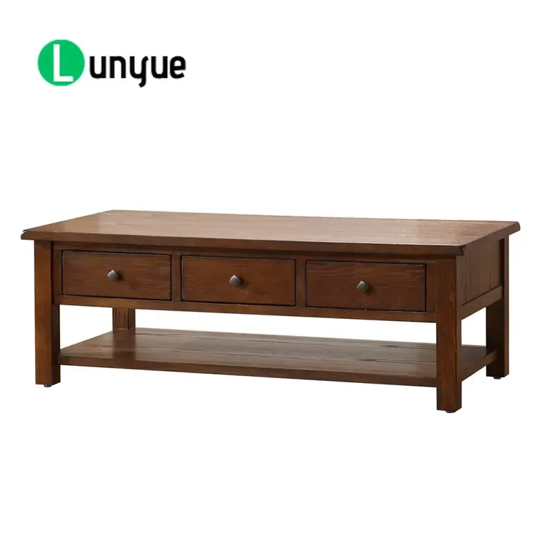 American Country Red Oak Coffee Table Solid Wood Living Room Furniture Sponge Filled Center Table for Villa Warehouse Home