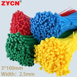 100Pcs Color 3x100mm Width 2.5mm Self-Locking Cable Ties Nylon Wire Zip Organiser Fastening Ring Plastic Flange Binding
