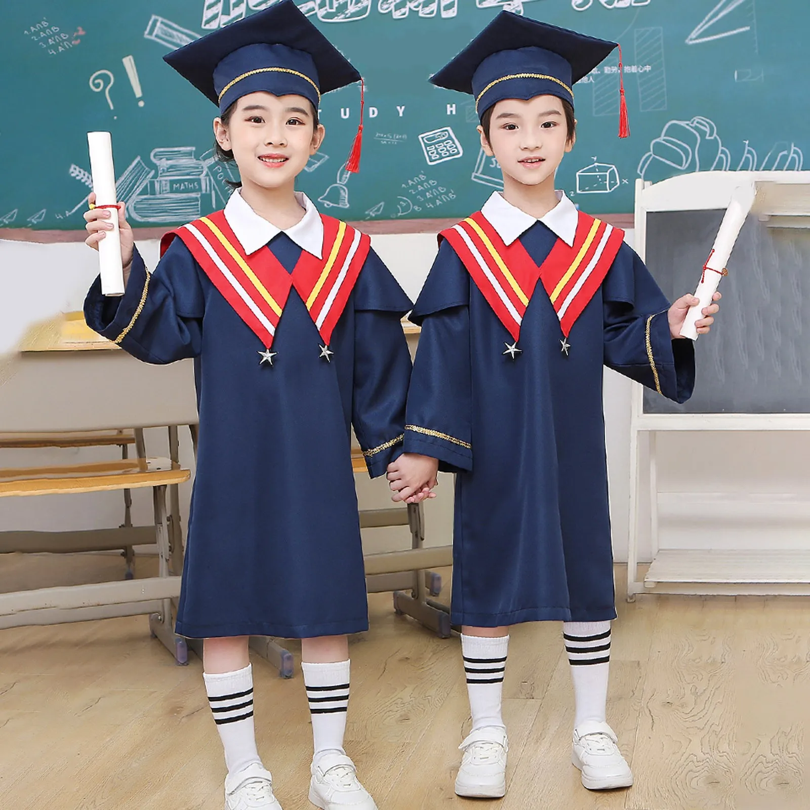 2024 Child Graduation Clothing Suit Kindergarten Kid Toddler Graduation Gown Preschool Graduation Cap Gown Ceremony Outfit