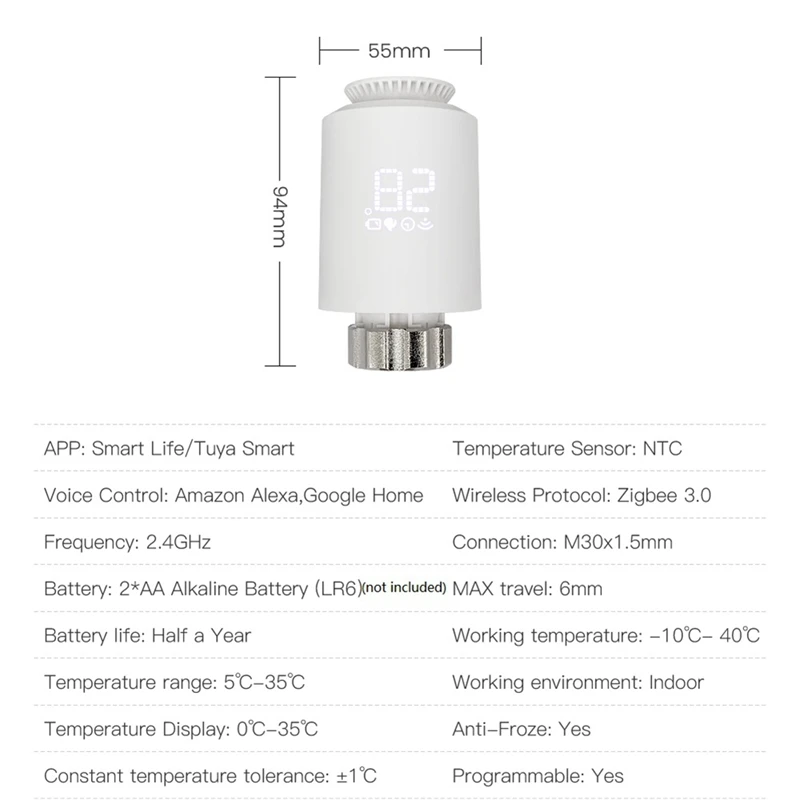 Tuya Zigbee Thermostat Radiator Actuator,Smart TRV Thermostatic Valve Temperature Controller For Alexa Google Home