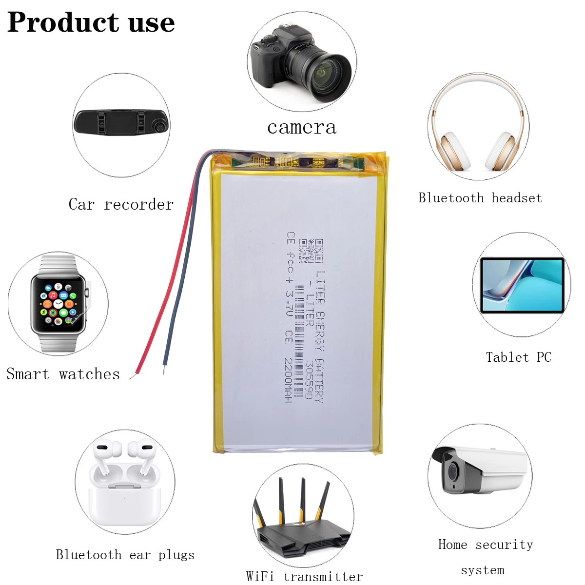 Banco de bateria para carro, navegação GPS, 3.7 V, 2200 mAh, 305590, alta qualidade