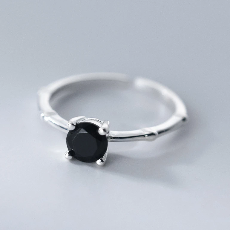 Real 925 Sterling Silver Single Round Zircon Opening Rings for Women Minimalist Classic Fine Jewelry Geometric Accessories image 6