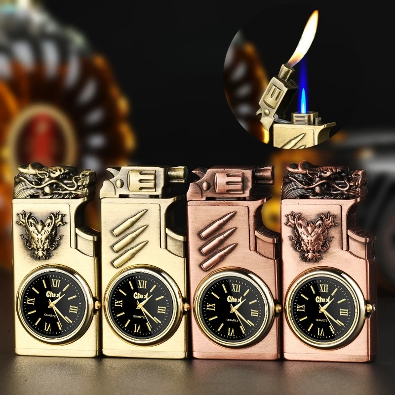 

New Relief Pattern Dial Dual Fire Lighter Metal Windproof Jet Flame Relief Pattern Open Flame Exquisite Body Lighter Men's Gift