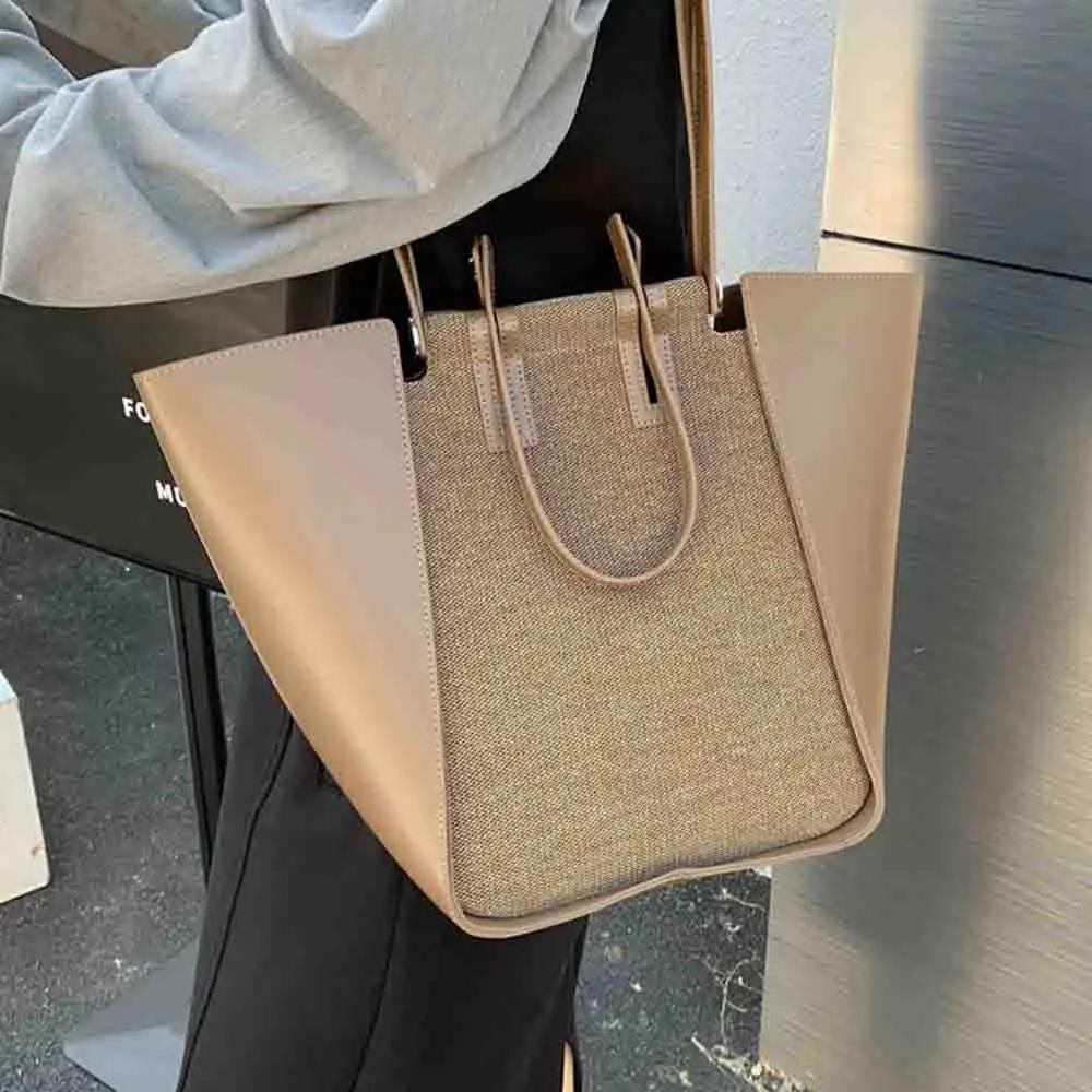 MS Luxury Wing Shoulder Bag for Women High Quality Genuine Leather Patchwork Linen Fabric Summer Beach Tote Travel Bag New 2023