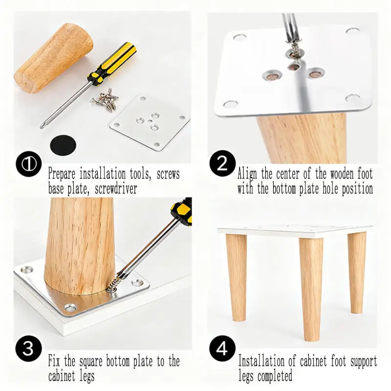 4개입 가구 다리 원목 가구 받침대 비스듬한/직선형 테이블 다리 미끄럼 방지 의자 다리 교체용 슬로핑 다리