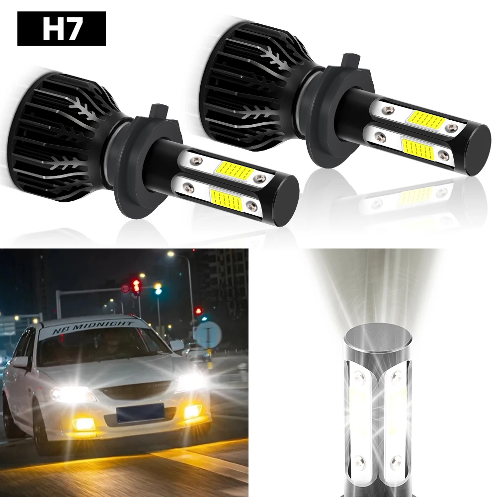 2PCS H7 Car LED HeadLight Bulbs Highlight 4 Side 360°degree COB Chips 12000LM 6500K White Auto Light Bulbs