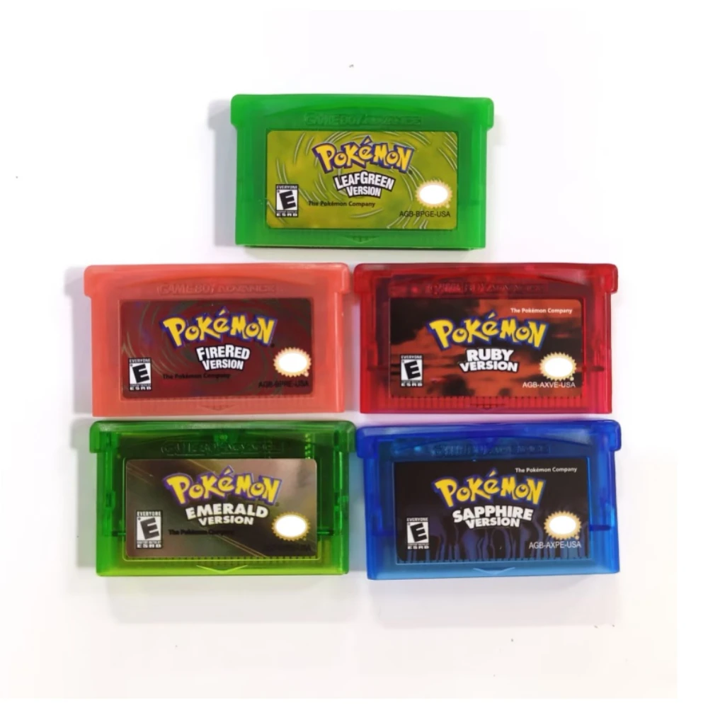 Cartouche GBA Pokemon 5 versions anglaises, Version américaine, émeraude/rouge feu/vert feuille/rubis/saphir 32 bits dans une boîte (sans manuel)