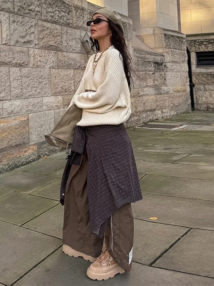 Letter Embroidered Women's Sweater Knit Oversize O-neck Long Sleeve Female Knitwear 2026 Spring Chic Casual Daily Pullover