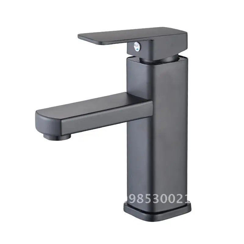 

Black Square Stainless Steel Basin Faucet Modern Minimalist Bathroom Sink Hot And Cold Water Mixed Tap with Ceramic Disc Valve