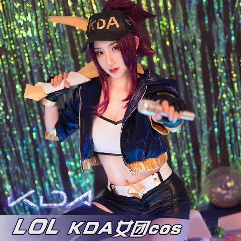 Game LOL cos KDA Cosplay Costume Ahri Evely Kasha Akali girl group all members fashion sexy full set Outfit A