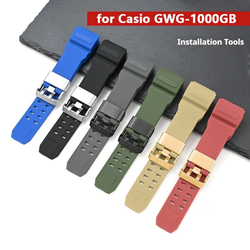 Resin Rubber Strap for Casio G-Shock GWG-1000GB Men Metal Ring Sport Waterproof Silicone Band Bracelet Watch Accessories Tool