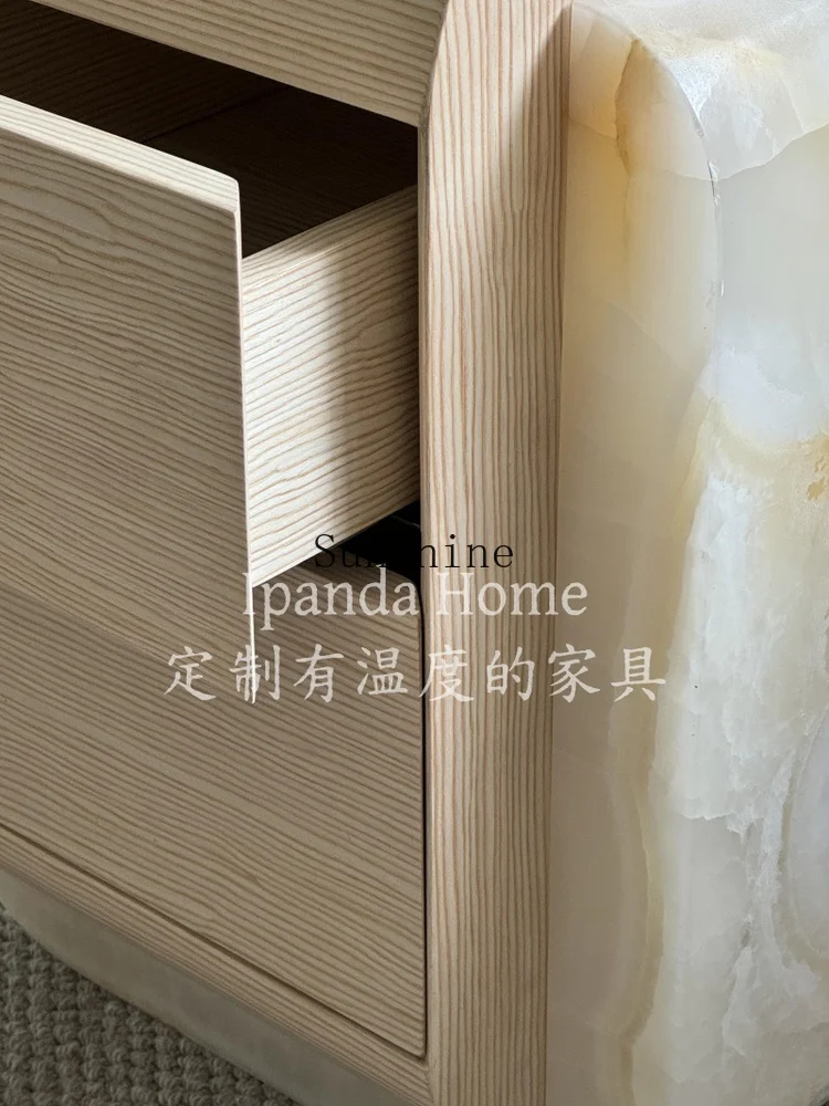 Medieval wabi sandy wind solid wood marble home light luxury simple bedside table