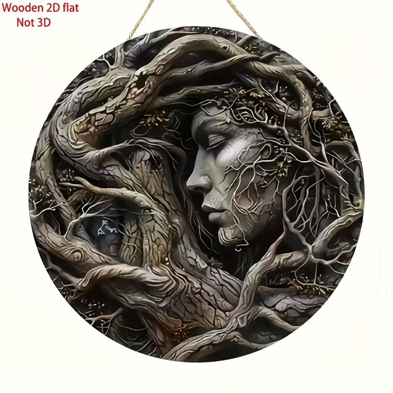 Panneau mural en bois avec visage de femme esprit de l'arbre mystique, décoration sur le thème de la nature