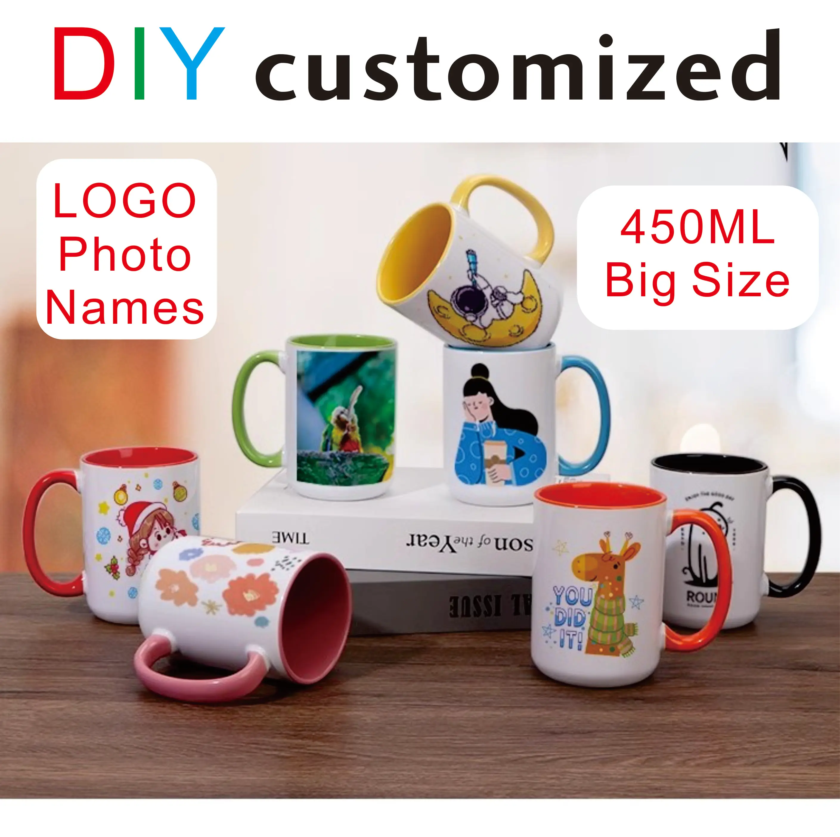 Custom Image 15oz Ceramic Coffee Mugs Family Photos Design Mug Personalized Text DIY Cups Friends Birthday Creative Novelty Gift