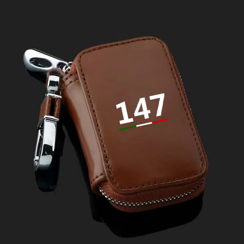 Genuine Leather Car Key Fob Case Cover Keychain Zipper Bag Protection Shell For Alfa Romeo 147 Auto Accessories