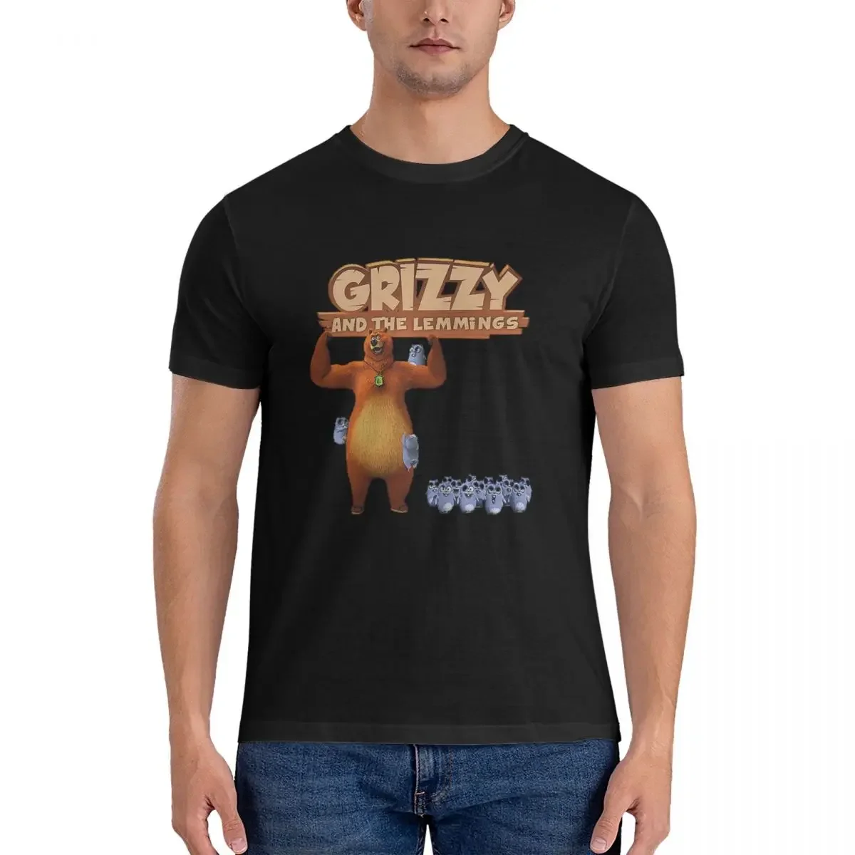 Grizzy And Lemmings T-Shirt for Men Cotton Plus Size T Shirts Men's Tees Short O-Neck Summer Clothes Tops S-6XL