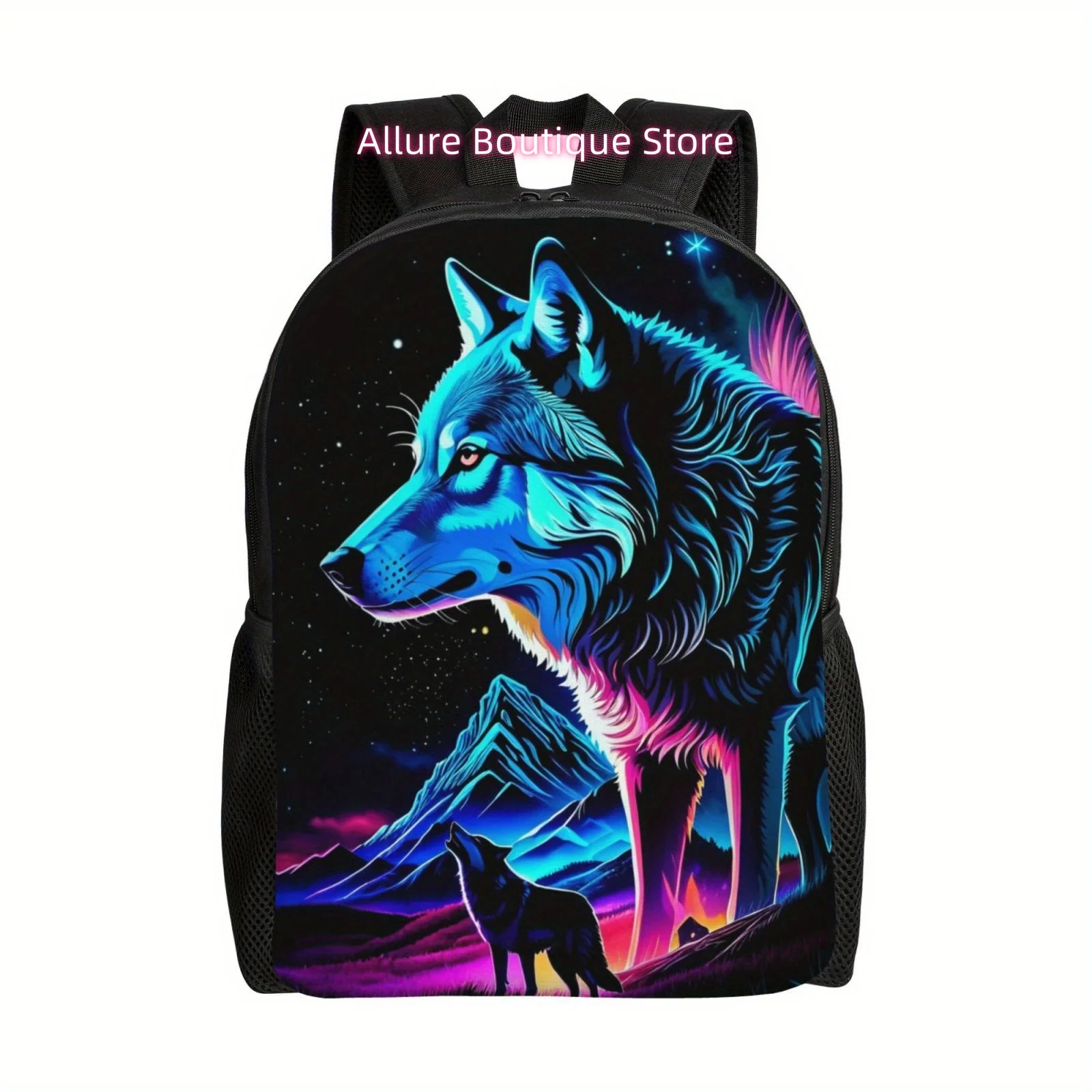 Vibrant Wolf-Themed Backpack - Lightweight, Large Capacity for Laptop & Books, Adjustable Straps, Perfect for Work, Travel, Coll