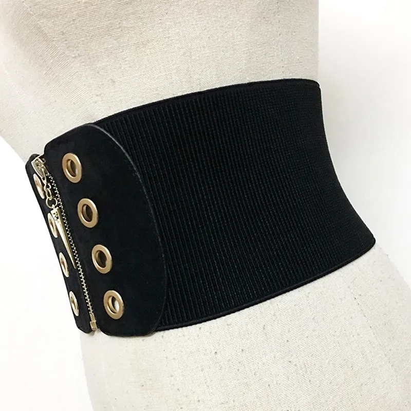 Women Corset Belt Tummy Zipper Closure Elastic Slimming Daily Body Shaping Breathable Ultra Wide Soft Black High Waist Waistband