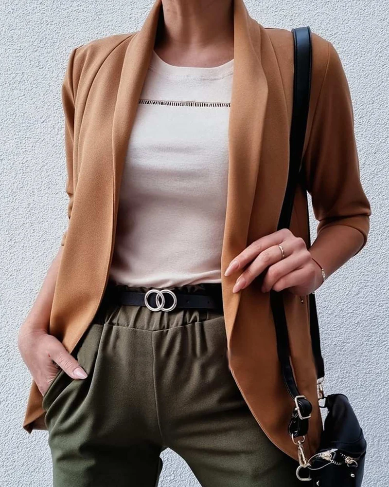 

Women Blazer Coat Elegant Commuting Solid Color Shawl Collar Long Sleeved Coat Loose Fit Trendy 2025 Clothing Cardigan Jacket