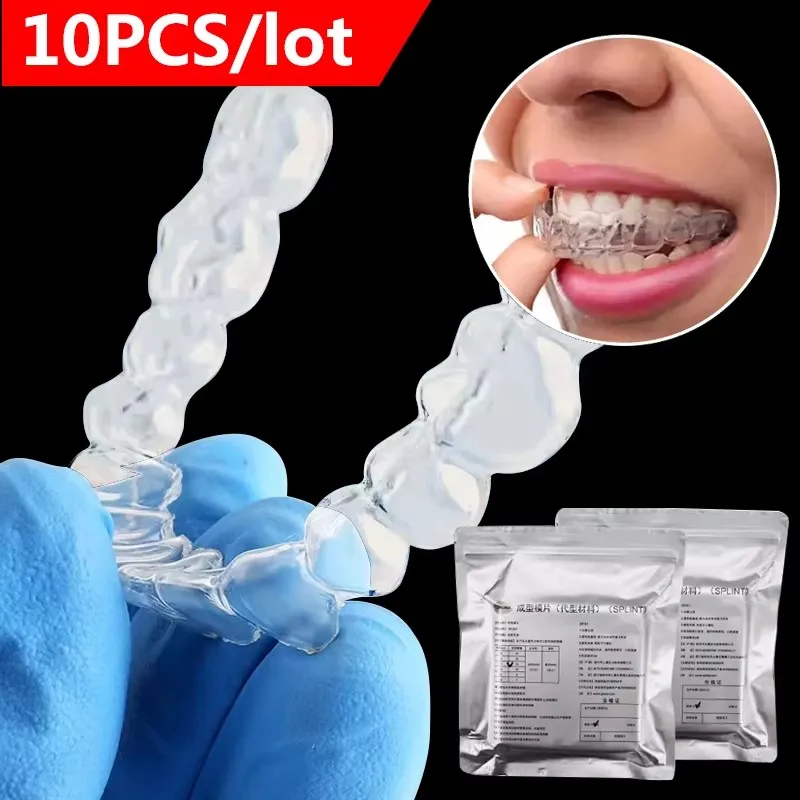 Dispositif de fixation d'attelle orthodontique dentaire, feuille de formage sous vide, diaphragme buccal en plastique souple et dur, feuille de Film souple, 10 pièces