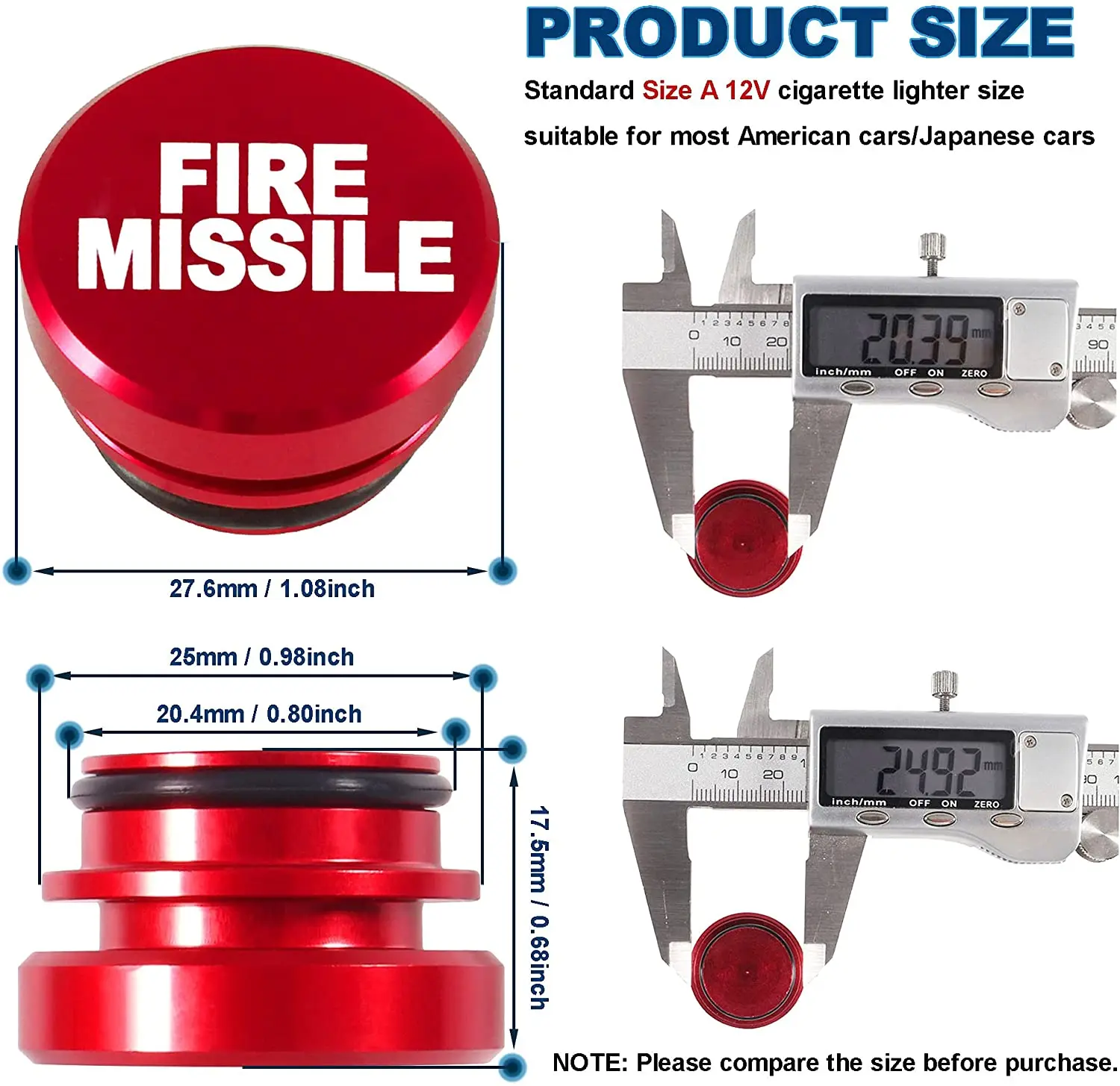 Pulsante MISSILE antincendio di espulsione in alluminio coperchio per accendisigari per Auto spina antipolvere di ricambio 12V per la maggior parte