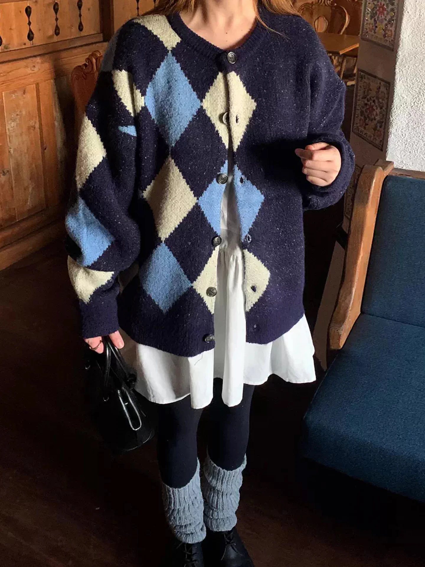 

Women's Thiened Knitted Open Cardigan Sweater Loose Fit Winter New Sle Soft Cotton Diamond Pattern Design Commute Sle