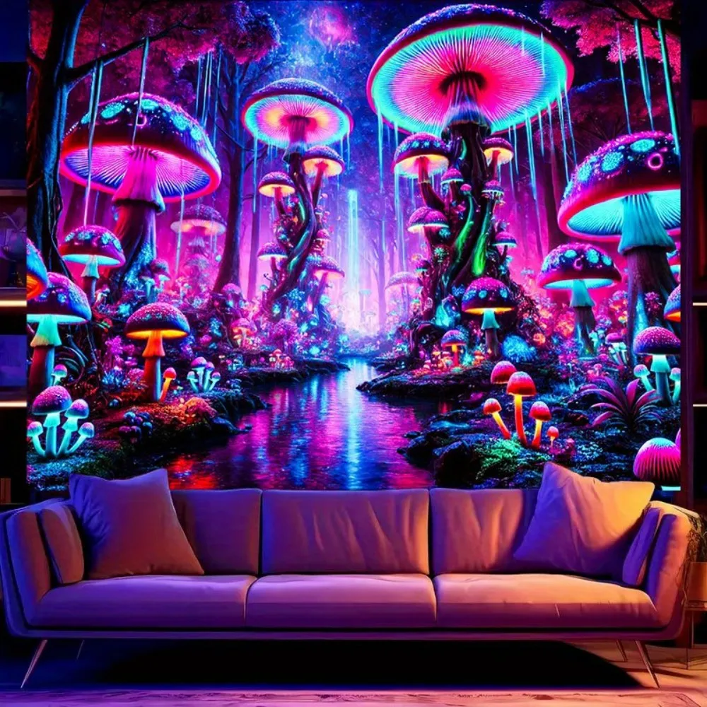 VIKAMA Pilzwald-Fantasie-Wandteppich, psychedelischer Wandbehang für Schlafzimmer, Wohnzimmer, Schlafsaal-Party-Dekoration, einzigartige Heimdekoration
