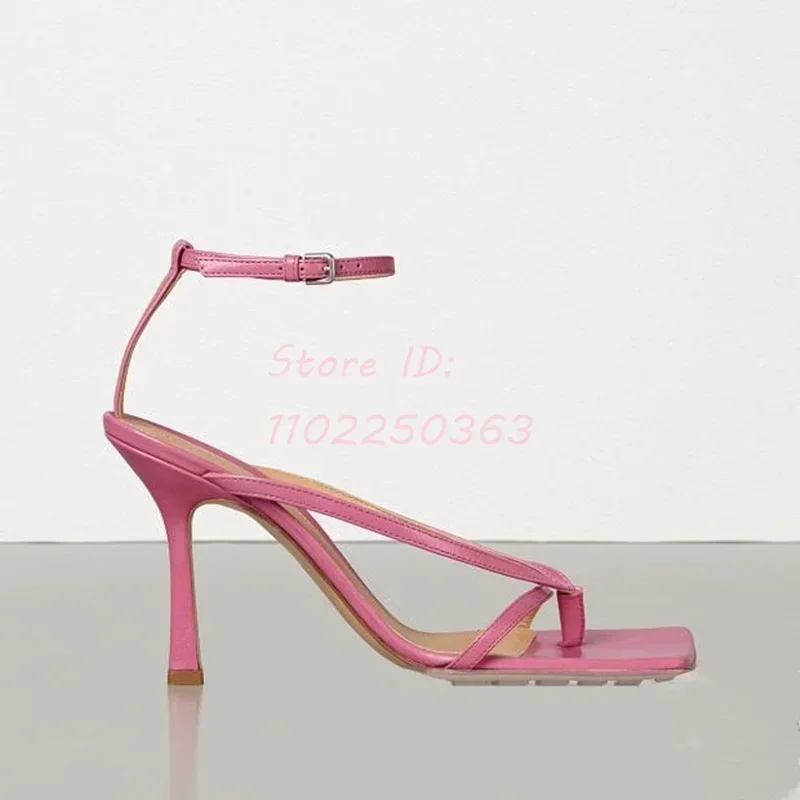Blue Flip-Flops Thin High Heel Sandals Solid Square Open Toe Back Buckle Strap Stilettos Sandals Fashion Lady Shoes 2024 Pumps image 3