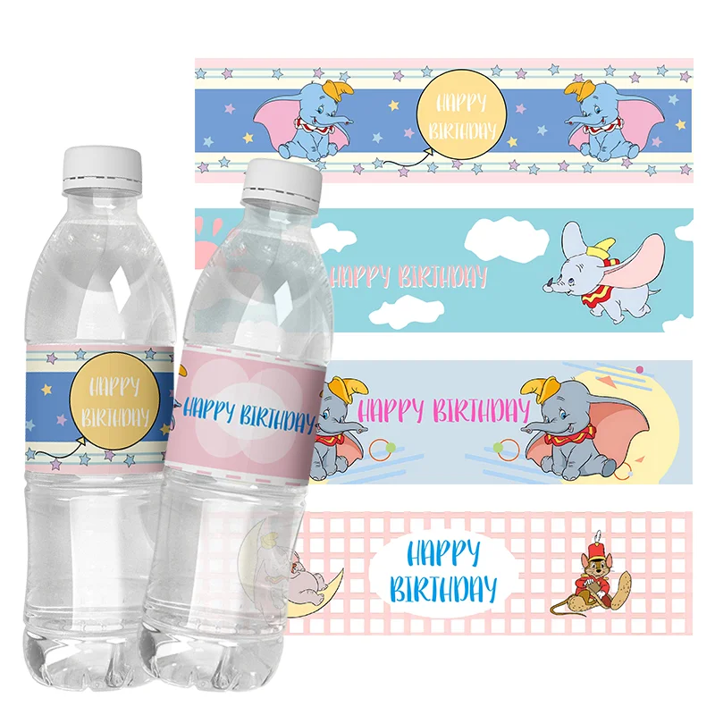 

6pcs Waterproof Cute Dumbo Mineral Water Bottle Wraps Stickers self-adhesive Label Kids Birthday Party Baby Shower decor Suplies