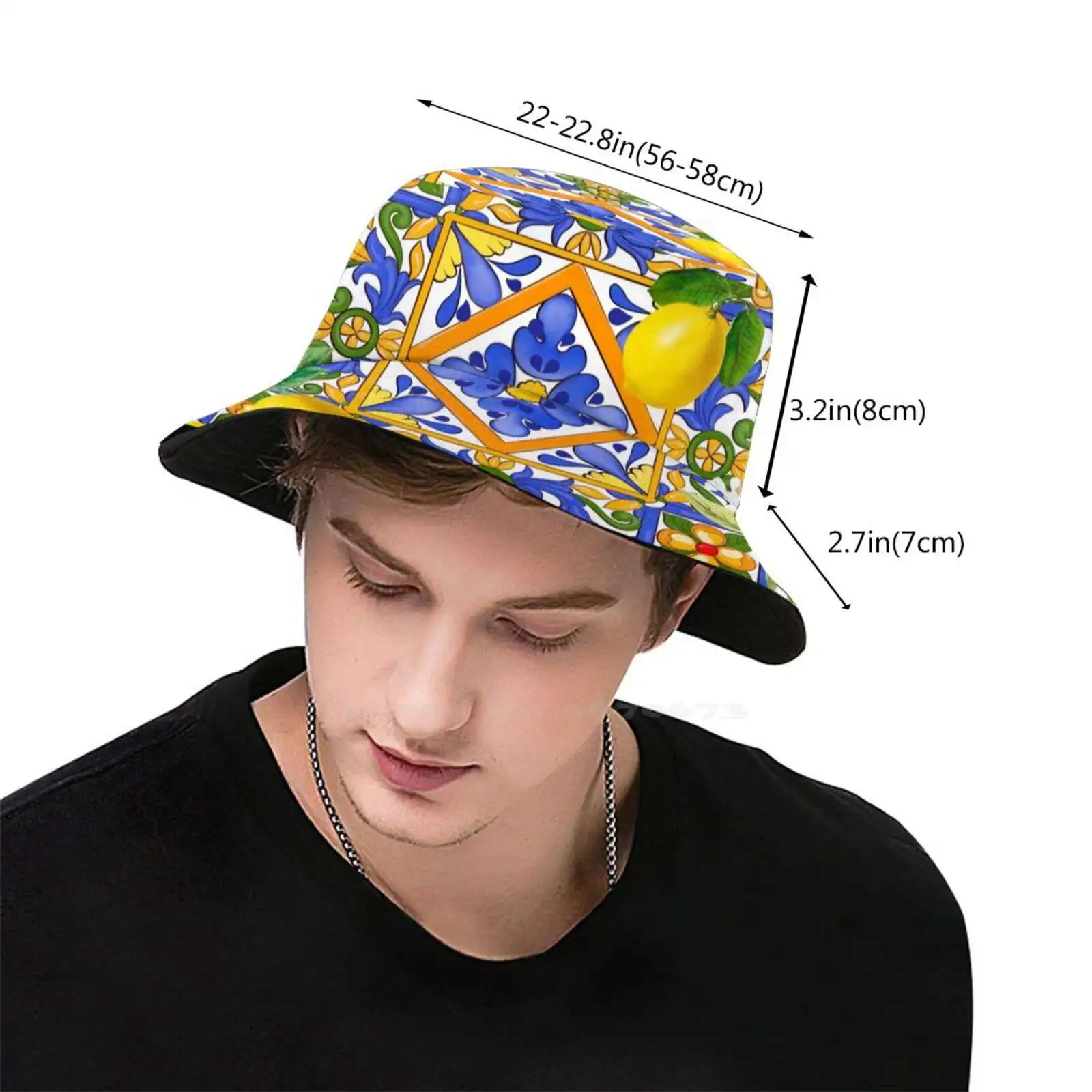 Summer , Sicilian Tiles , Citrus , Oranges , Majolica , Lemons , Mediterranean Fishing Hunting Climbing Cap Fisherman Hats