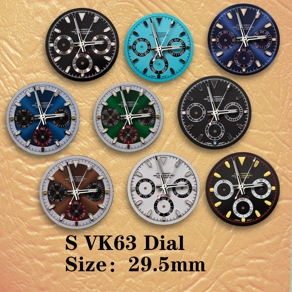 29.5mm S Dial VK63 Dial black panda dial golden inner circle Movement Green Luminous Watch Modification Accessories