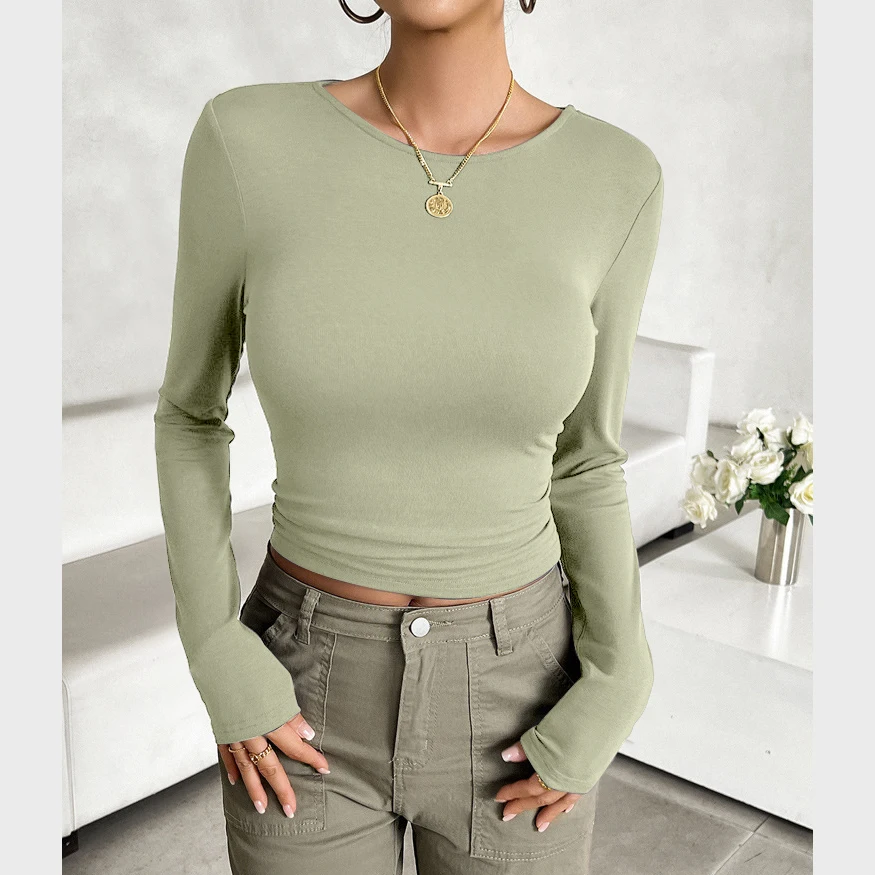 Donna Y2K Ritorno a scuola Primavera Autunno Nuova moda a maniche lunghe Slim Casual Pullover Basic Bottoming T-shirt Street Tops