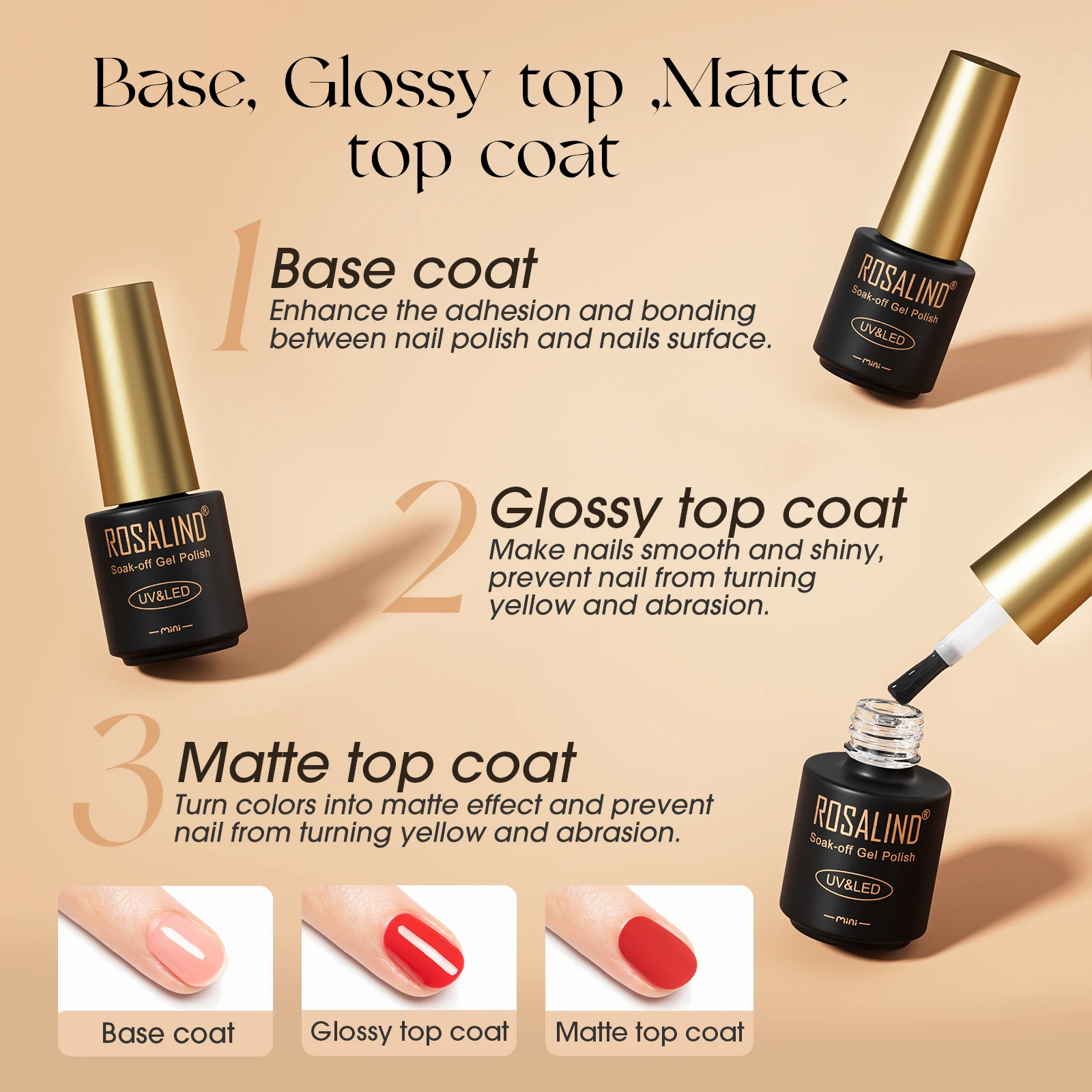 ROSALIND Nagelkits Gel Polish Set -35 Kleuren met Basis Top Coat Nagellakken Hybride Semi Permanente Gelvernis UV/Led Cure