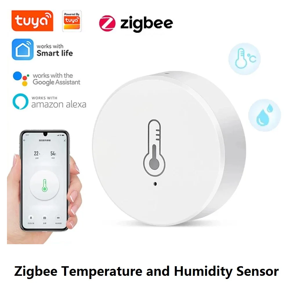 Умный датчик температуры и влажности Tuya Zigbee, монитор внутреннего термометра, работающий с Alexa Google Home, домашняя автоматизация