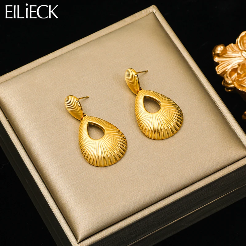 EILIECK 316L Stainless Steel Gold Color Water Drop Earrings For Women Fashion Waterproof Ear Waterproof Jewelry Gift Party