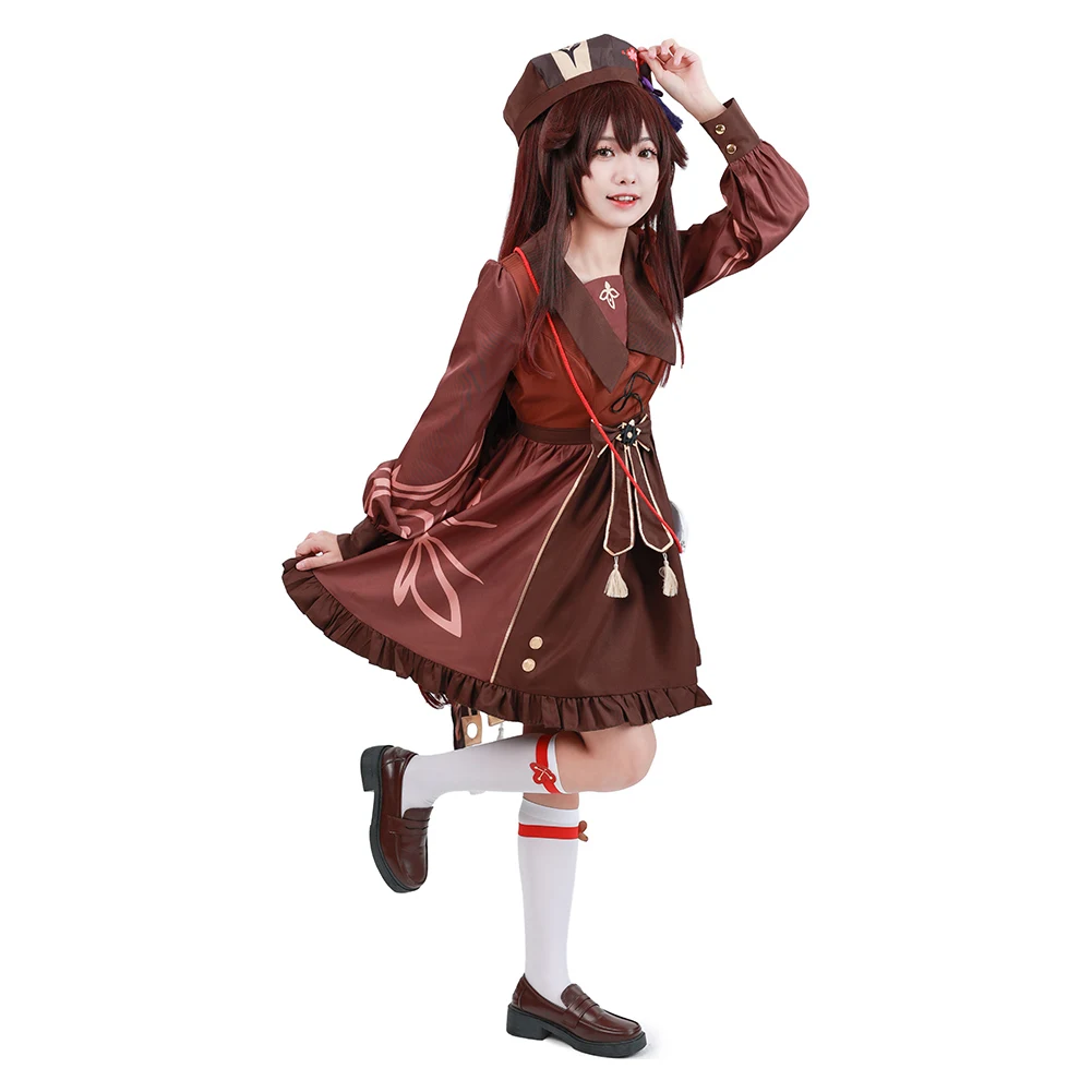 Genshin Impact Hutao Cosplay Kleid Tasche Hut Kostüm Damen Damen Mädchen Lolita Kleid Outfits Halloween Karneval Anzug