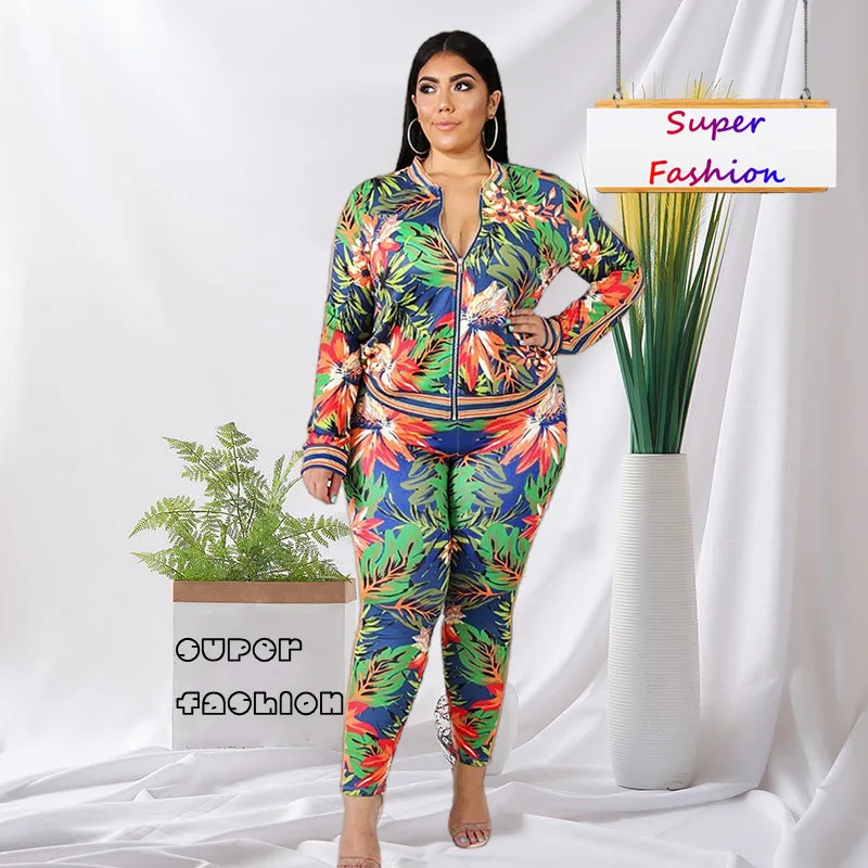 XL-5XL Mùa Thu Trang Phục Plus Kích Thước Sweatsuit Cho Nữ Quần Áo Phù Hợp Với Áo Hai Mảnh Bộ Thể Thao In Nữ Quần Phù Hợp Với Dropshipping