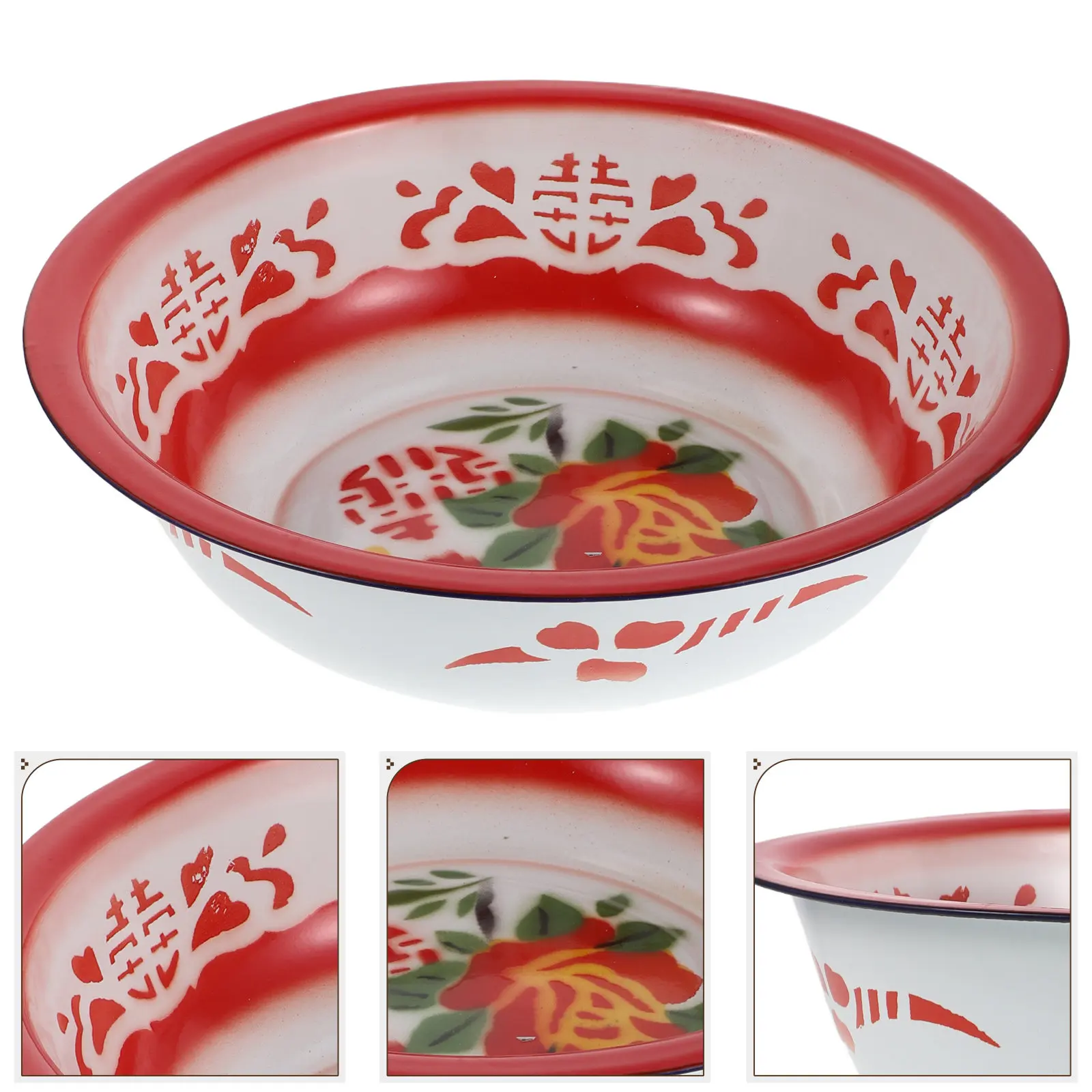 

34Cm Vintage Enamel Mixing Bowl Retro Enameled Steel Basin for Bread Dough Mixing Vegetable Washing Serving Enamel Bowl