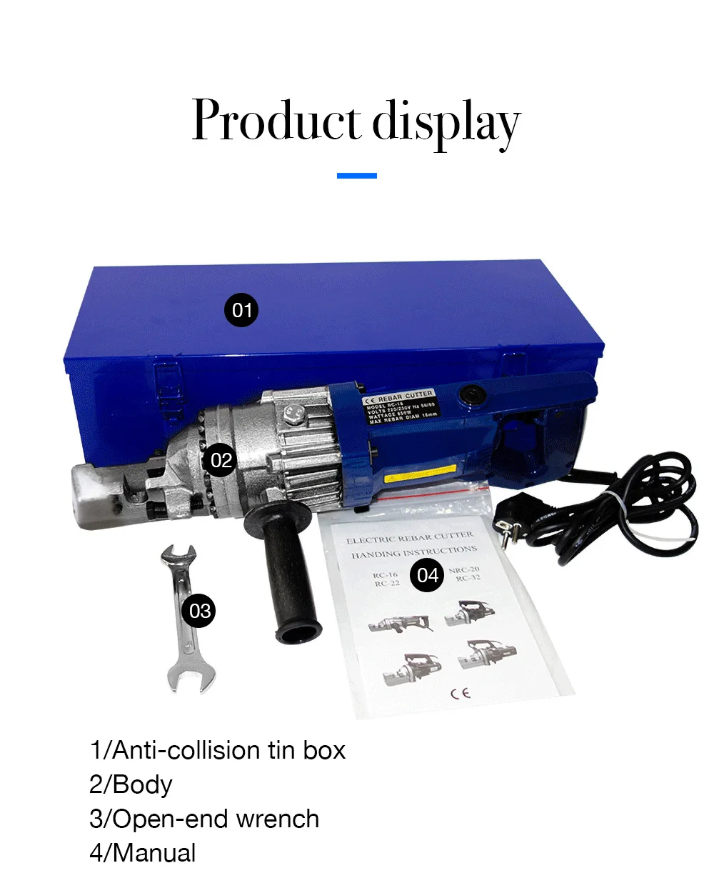 TINDON-X RC-16 Портативный гидравлический резак арматуры 1300 Вт, станок для резки стальных стержней 4-16 мм, 110 В/220 В, портативный для строительства
