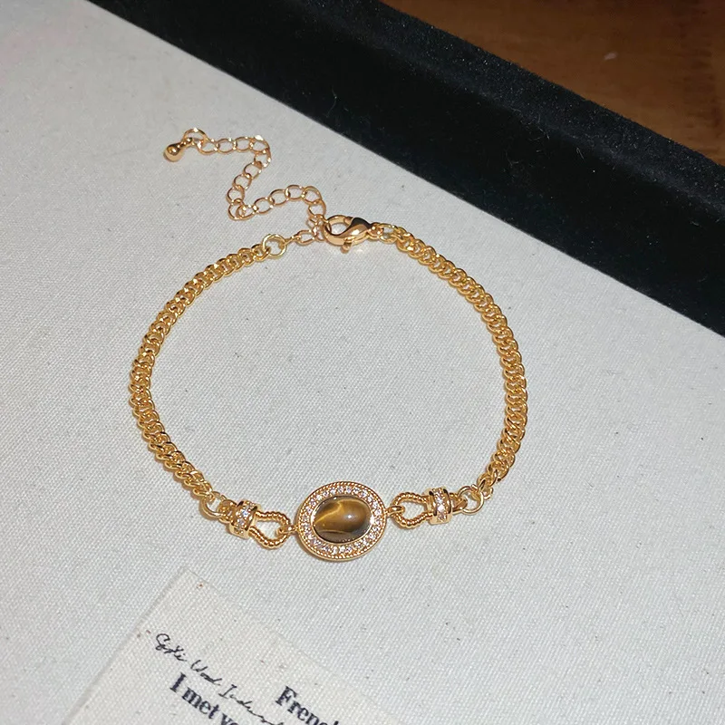 LENNIK Maillard Diamond Set سوار خرز هندسي للنساء، سوار ريترو فرنسي، قبضة عصرية وراقية