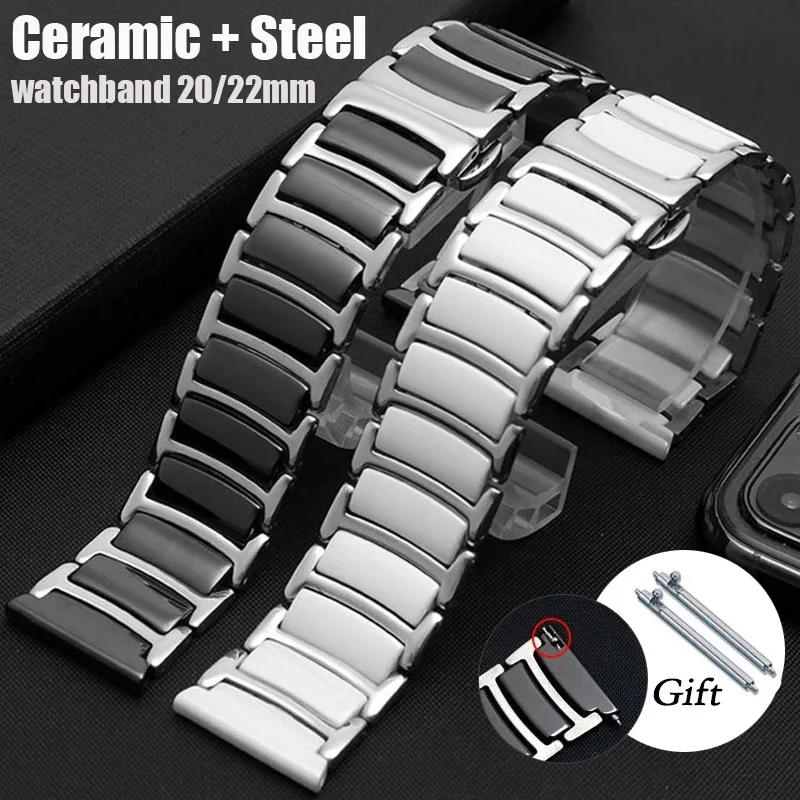 Ceramic+Metal Strap For Huawei Watch GT 3 Pro Strap 43mm Luxury Bracelet wristband for Galaxy Watch 4 Classic 46mm Correa
